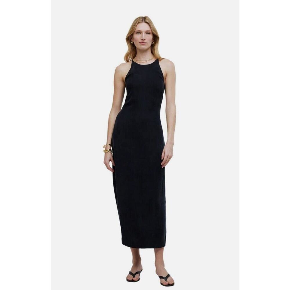Madewell Crisscross Midi Slip Dress in Cupro Blend Black Size 4 NWT